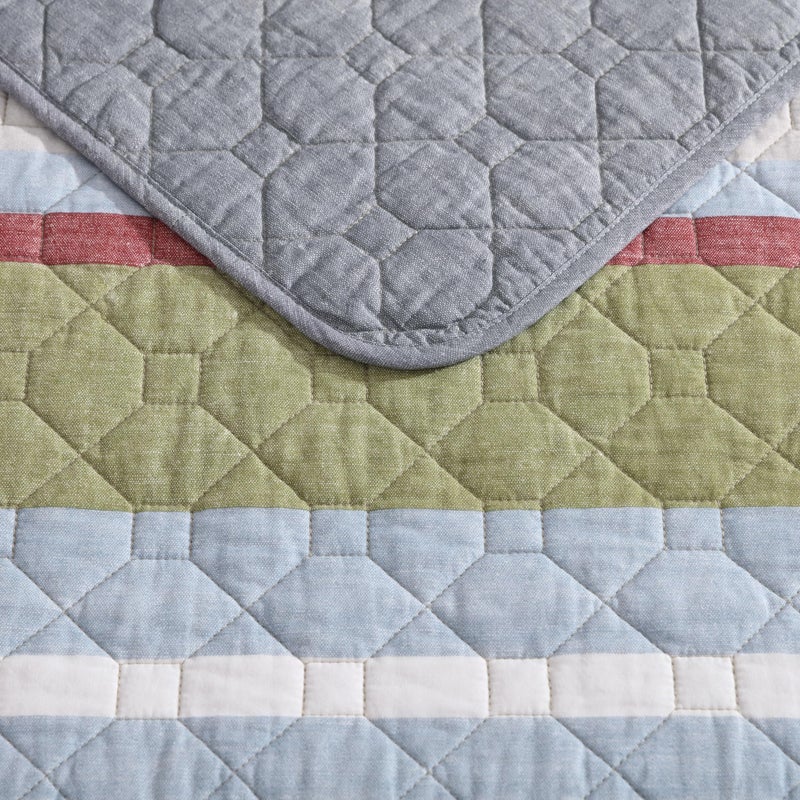 Eddie Bauer - Twin Quilt Set, Cotton Reversible Bedding with Matching Sham, Luxurious Bedding Set (Salmon Ladder Multi, Twin) - Image 3